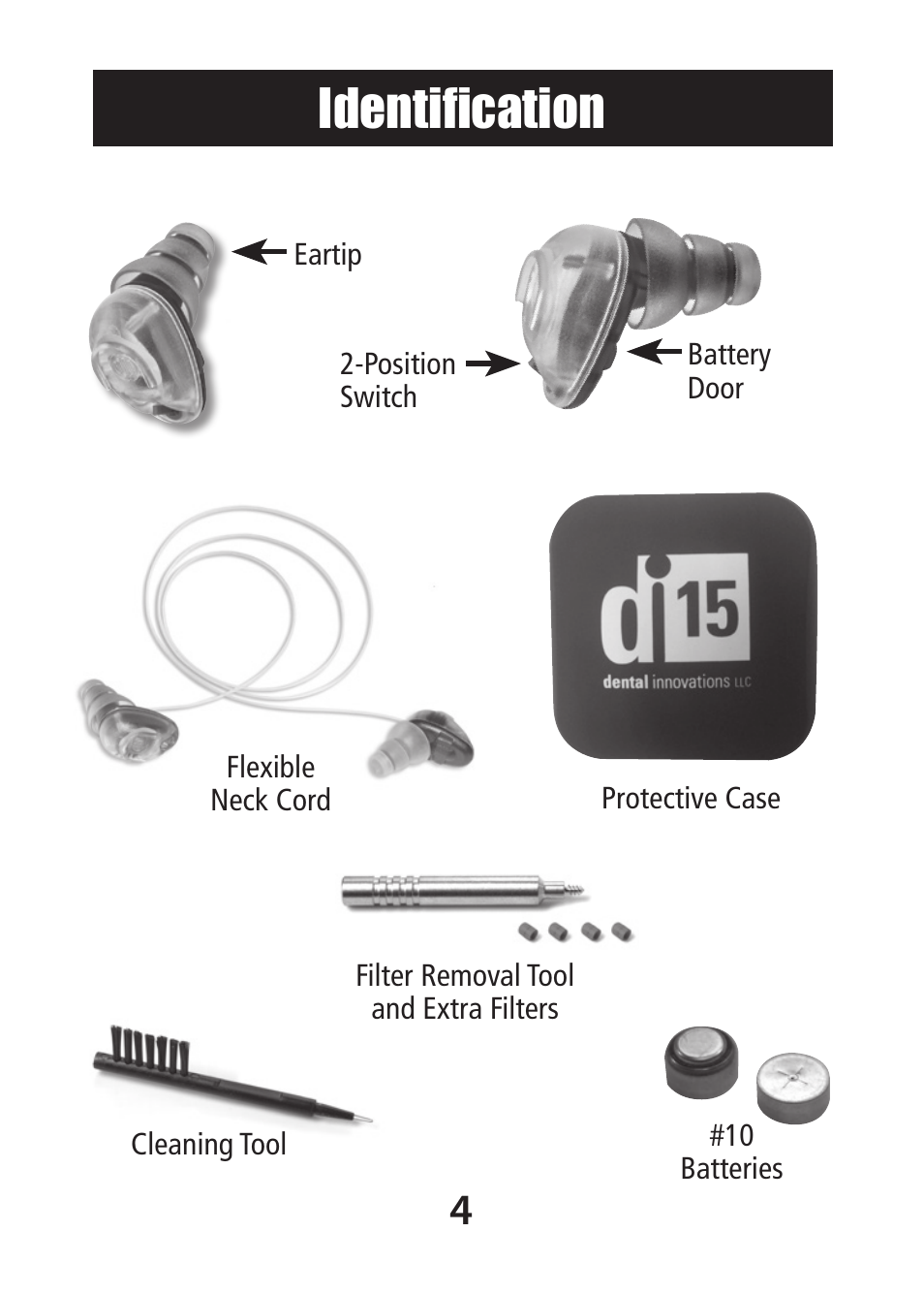 Identification | Etymotic DI-15® High-Definition Electronic Earplugs for Dentists User Manual | Page 4 / 12