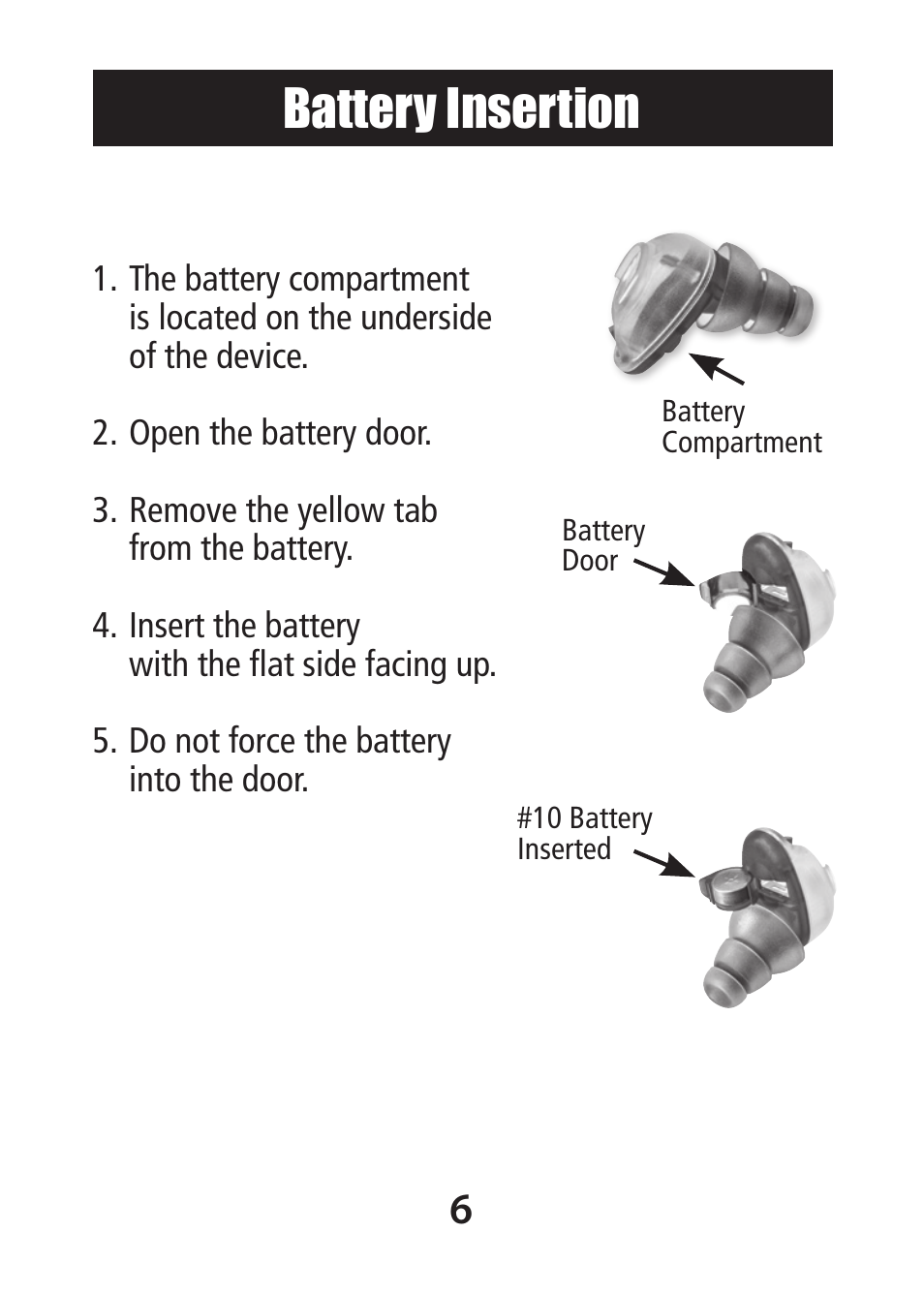 Battery insertion | Etymotic DI-15® High-Definition Electronic Earplugs for Dentists User Manual | Page 6 / 12