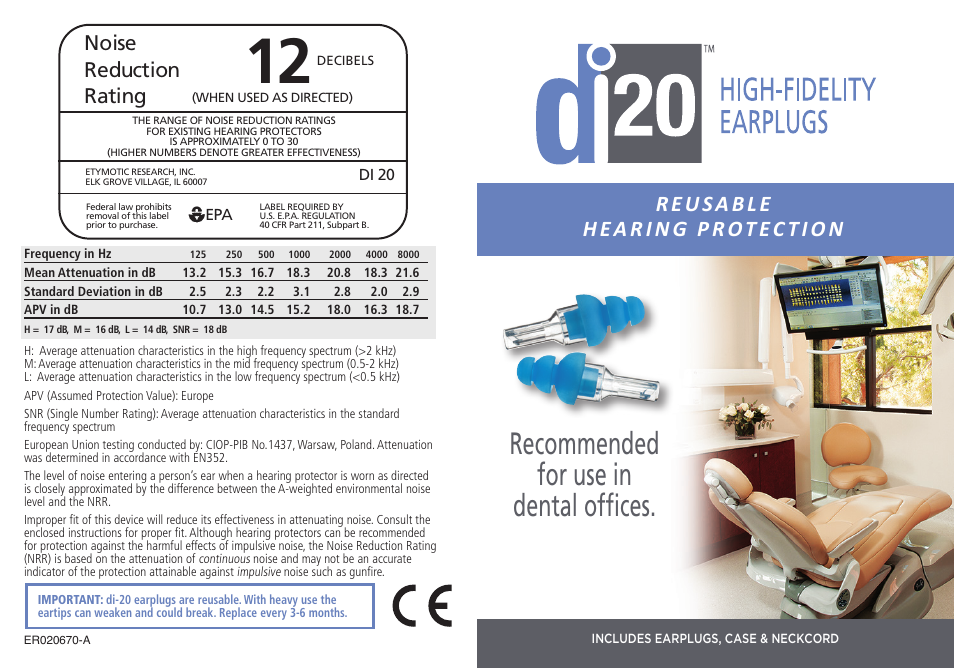 Etymotic DI-15® High-Definition Electronic Earplugs for Dentists User Manual | 2 pages