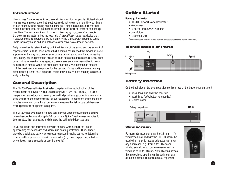 Etymotic ER•200 Personal Noise Dosimeter User Manual | Page 3 / 11
