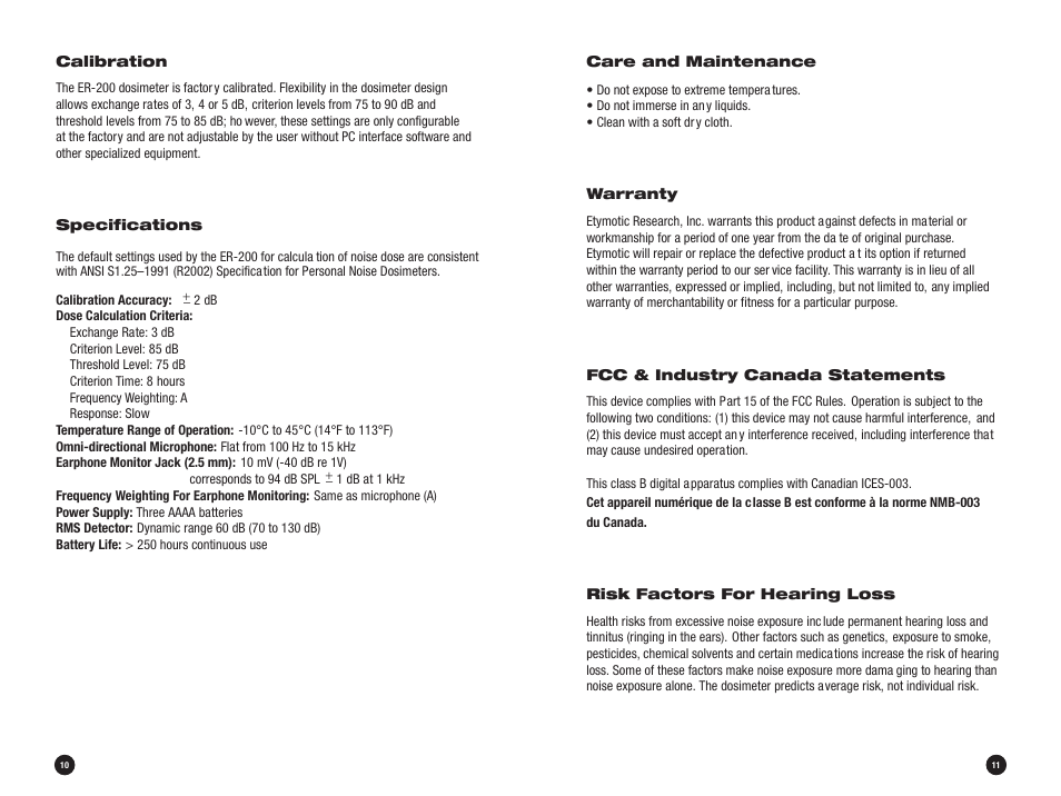 Etymotic ER•200 Personal Noise Dosimeter User Manual | Page 9 / 11