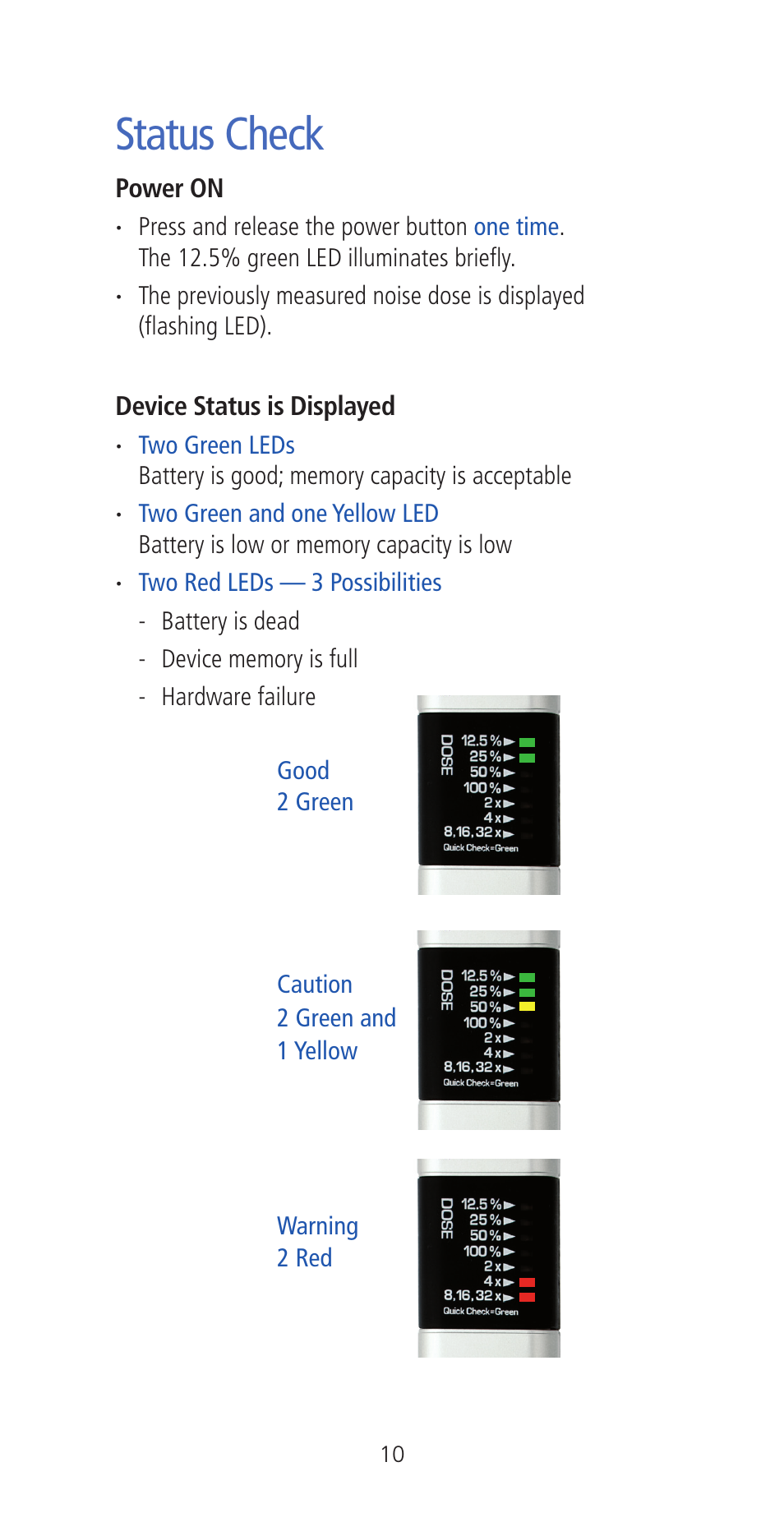 Status check | Etymotic ER•200DW8 Personal Noise Dosimeter with Data Logging User Manual | Page 10 / 47