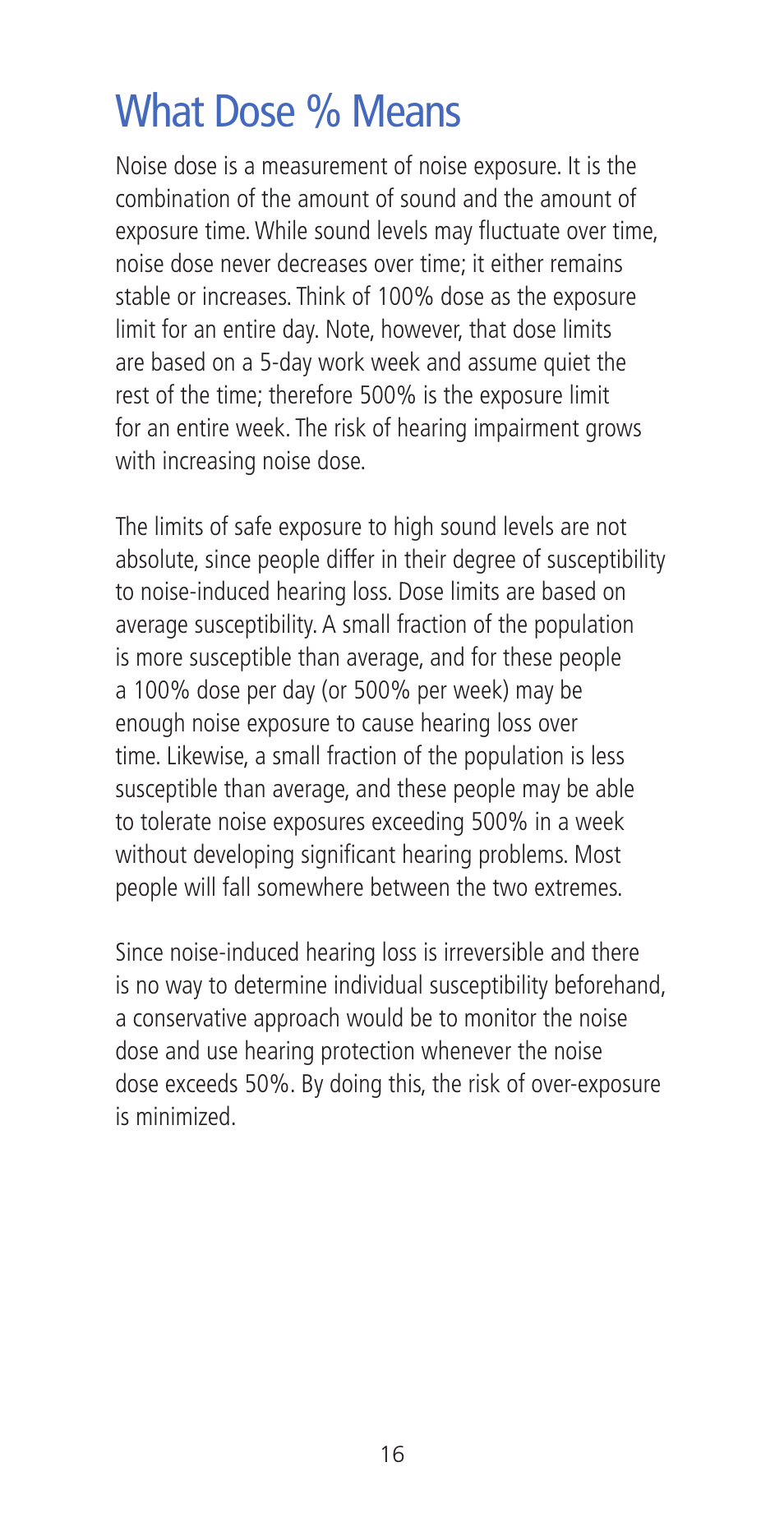 What dose % means | Etymotic ER•200DW8 Personal Noise Dosimeter with Data Logging User Manual | Page 16 / 47