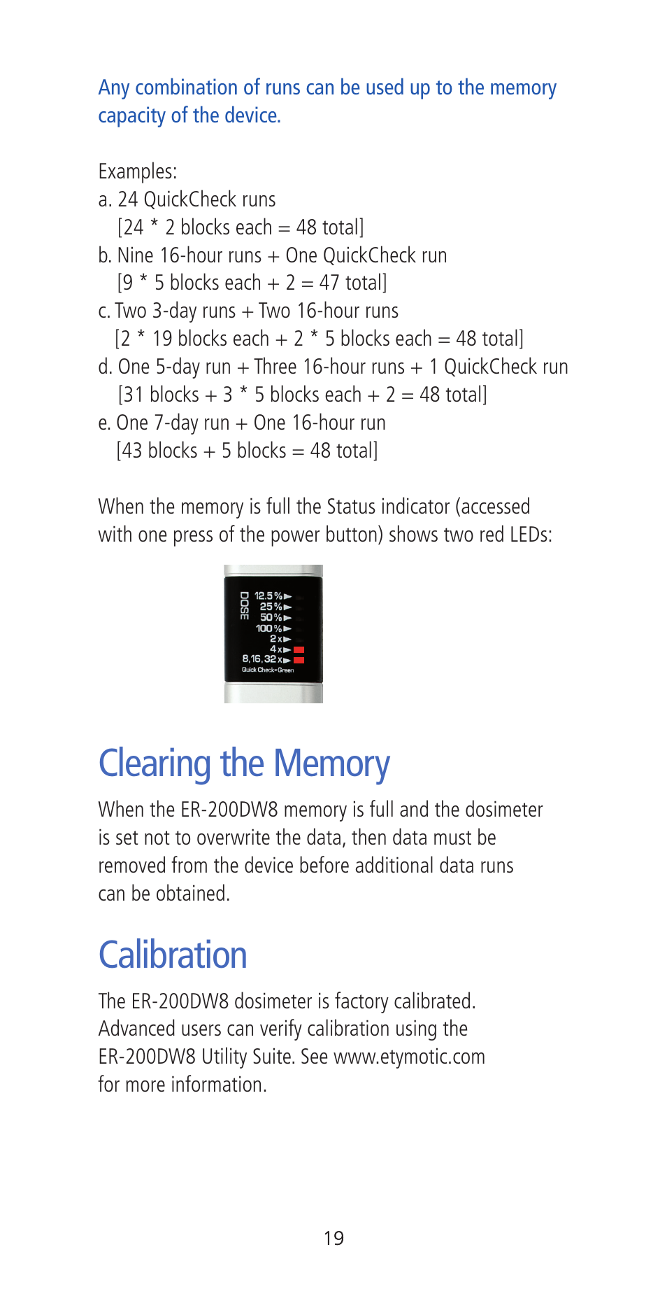 Calibration | Etymotic ER•200DW8 Personal Noise Dosimeter with Data Logging User Manual | Page 19 / 47