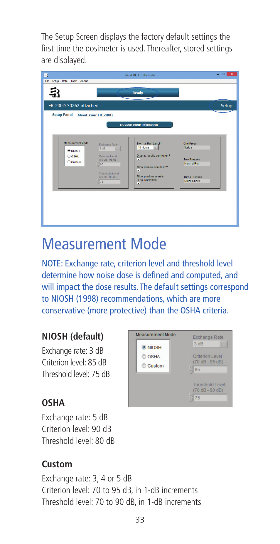 Measurement mode | Etymotic ER•200DW8 Personal Noise Dosimeter with Data Logging User Manual | Page 33 / 47