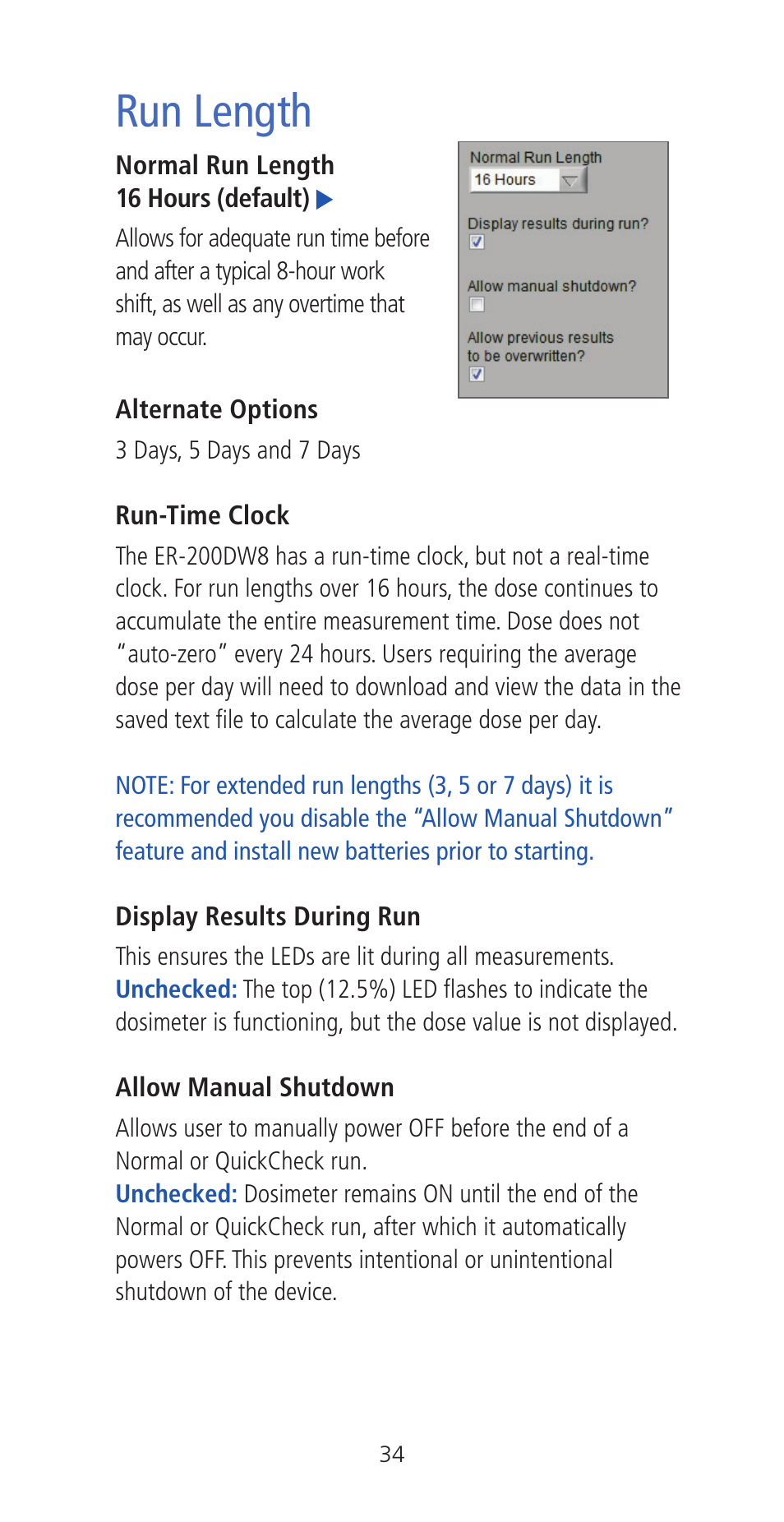 Run length | Etymotic ER•200DW8 Personal Noise Dosimeter with Data Logging User Manual | Page 34 / 47