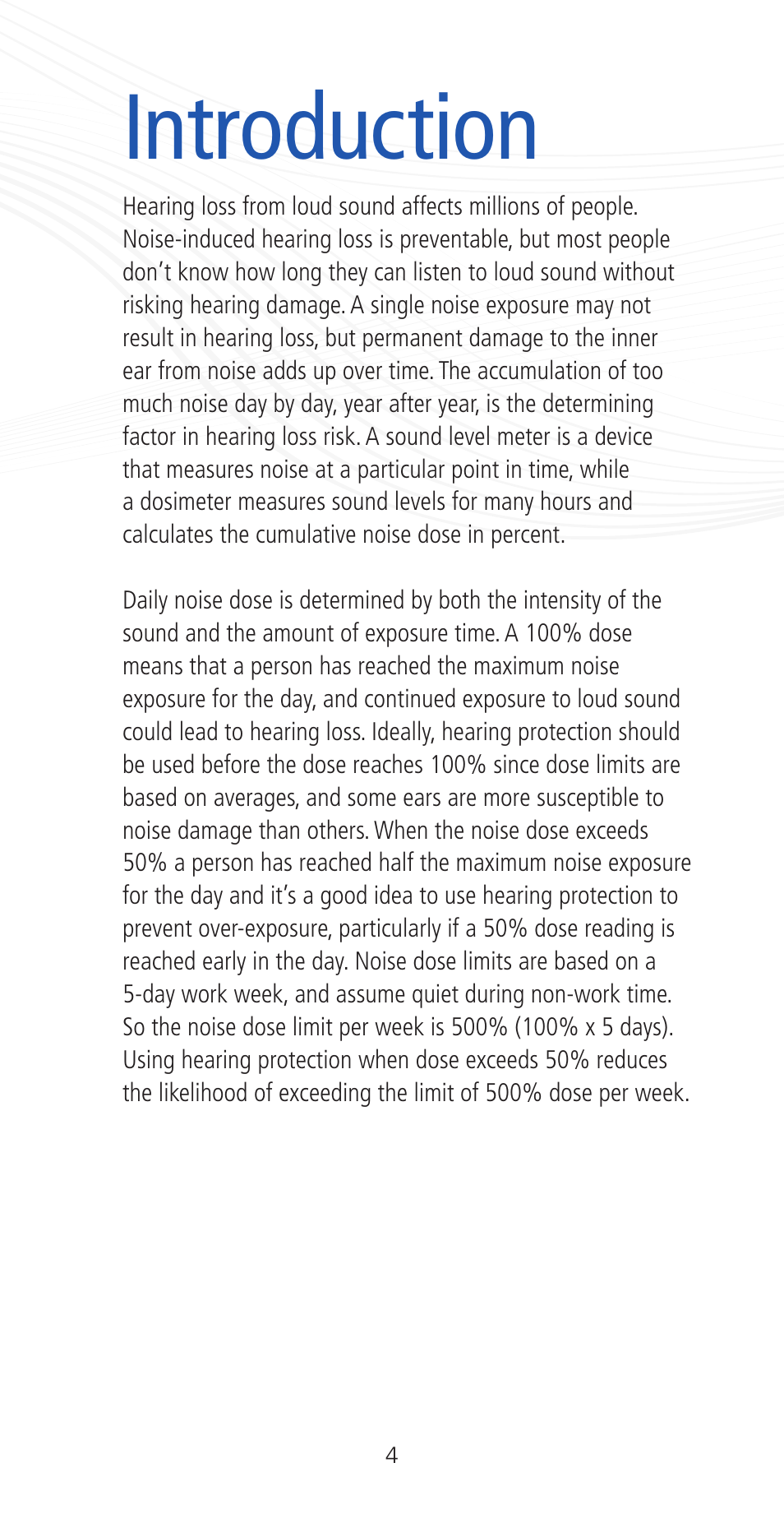 Introduction | Etymotic ER•200DW8 Personal Noise Dosimeter with Data Logging User Manual | Page 4 / 47