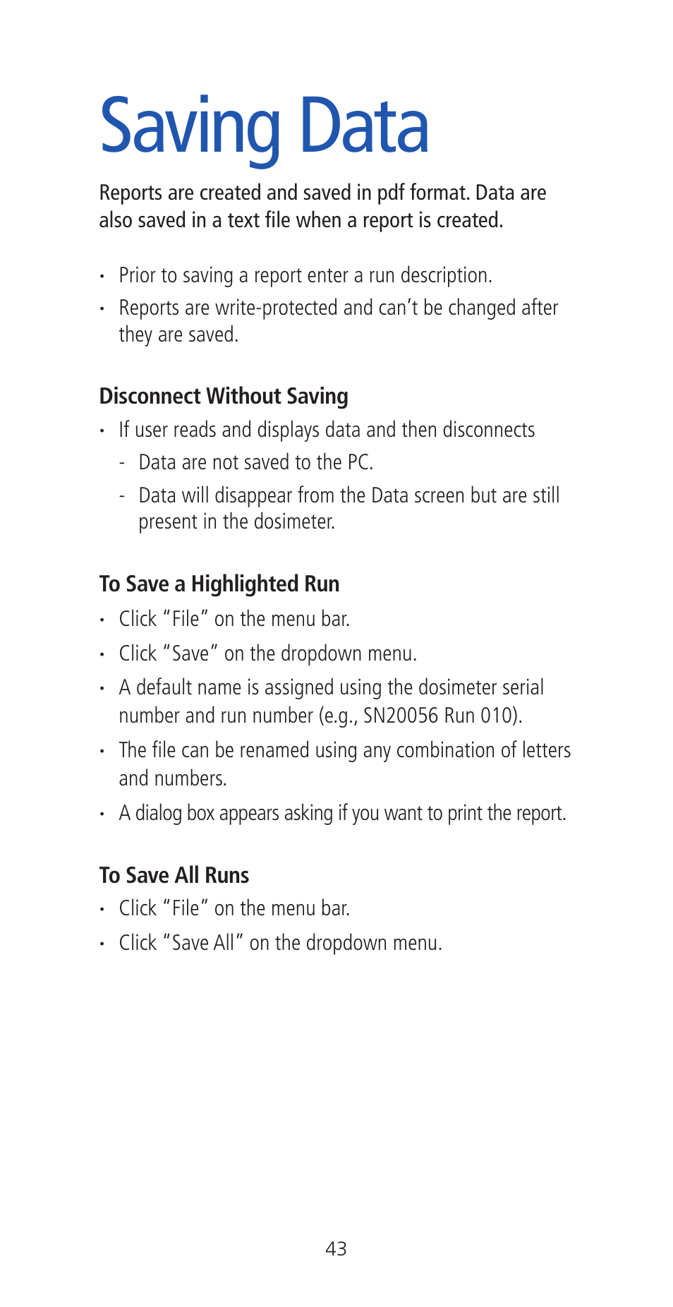 Saving data | Etymotic ER•200DW8 Personal Noise Dosimeter with Data Logging User Manual | Page 43 / 47