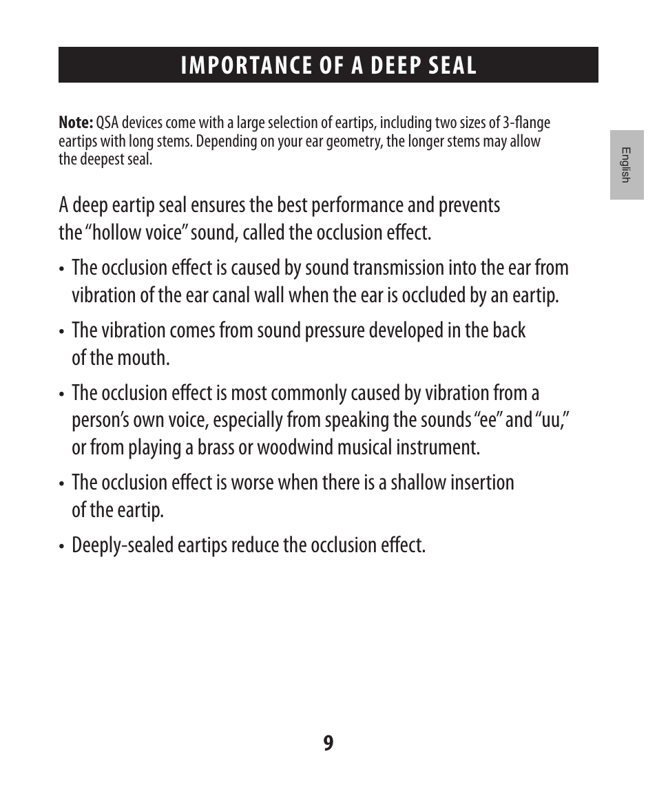 Importance of a deep seal | Etymotic The BEAN® Quiet Sound Amplifier® User Manual | Page 10 / 86