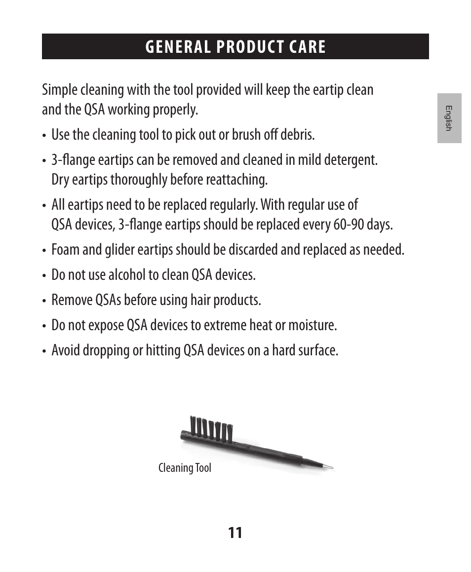 General product care | Etymotic The BEAN® Quiet Sound Amplifier® User Manual | Page 12 / 86