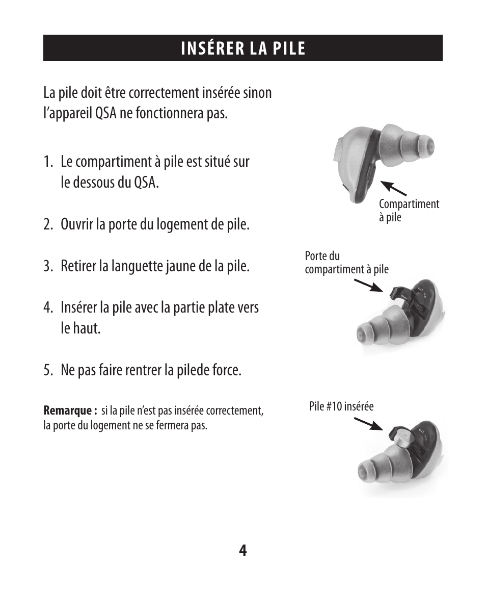Insérer la pile | Etymotic The BEAN® Quiet Sound Amplifier® User Manual | Page 19 / 86