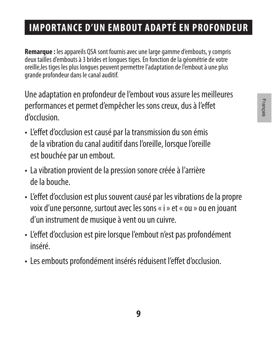 Importance d’un embout adapté en profondeur | Etymotic The BEAN® Quiet Sound Amplifier® User Manual | Page 24 / 86