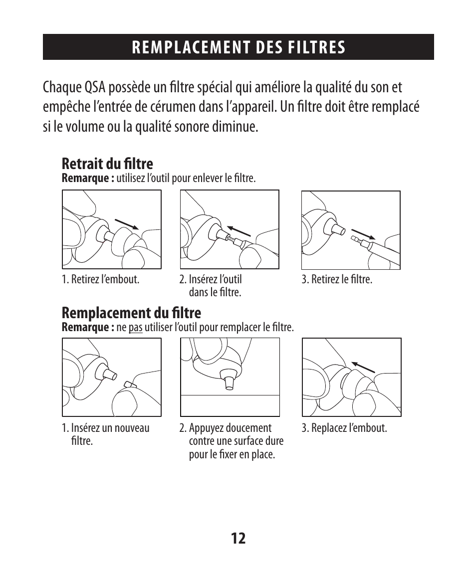 Remplacement des filtres, Remplacement du filtre | Etymotic The BEAN® Quiet Sound Amplifier® User Manual | Page 27 / 86