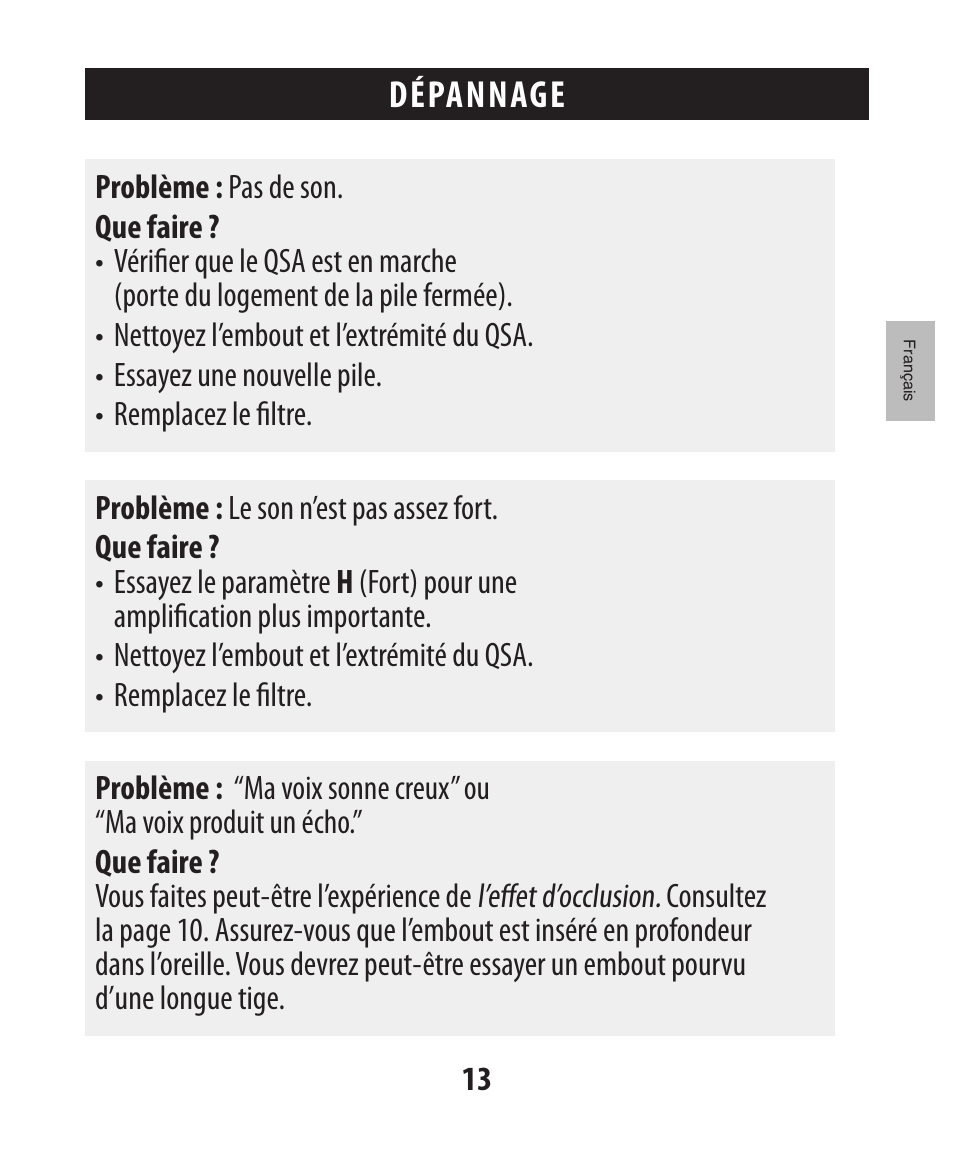 Dépannage | Etymotic The BEAN® Quiet Sound Amplifier® User Manual | Page 28 / 86