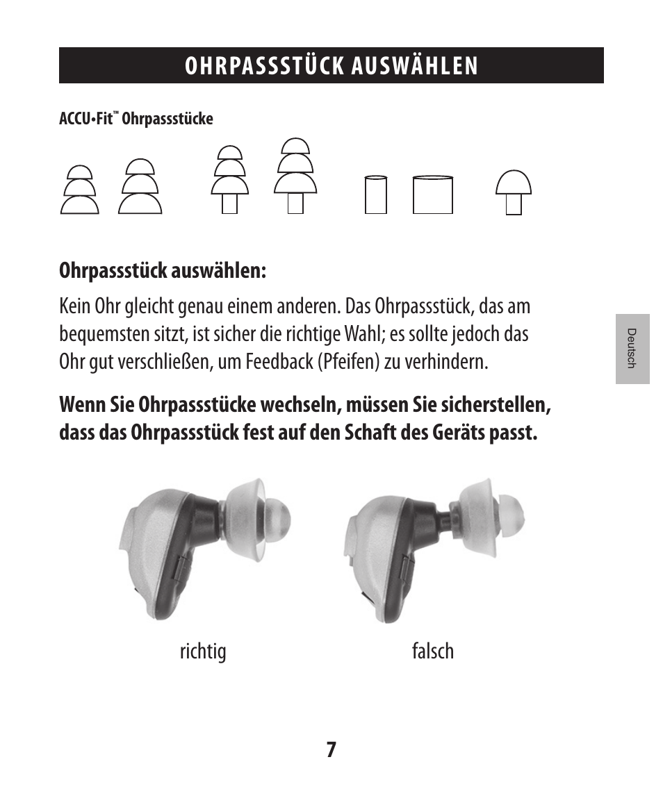 Ohrpassstück auswählen | Etymotic The BEAN® Quiet Sound Amplifier® User Manual | Page 36 / 86