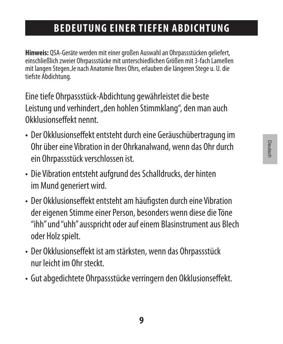 Bedeutung einer tiefen abdichtung | Etymotic The BEAN® Quiet Sound Amplifier® User Manual | Page 38 / 86
