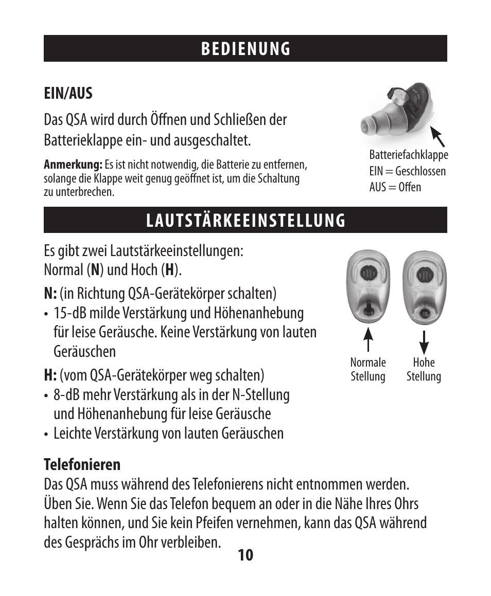Bedienung lautstärkeeinstellung | Etymotic The BEAN® Quiet Sound Amplifier® User Manual | Page 39 / 86