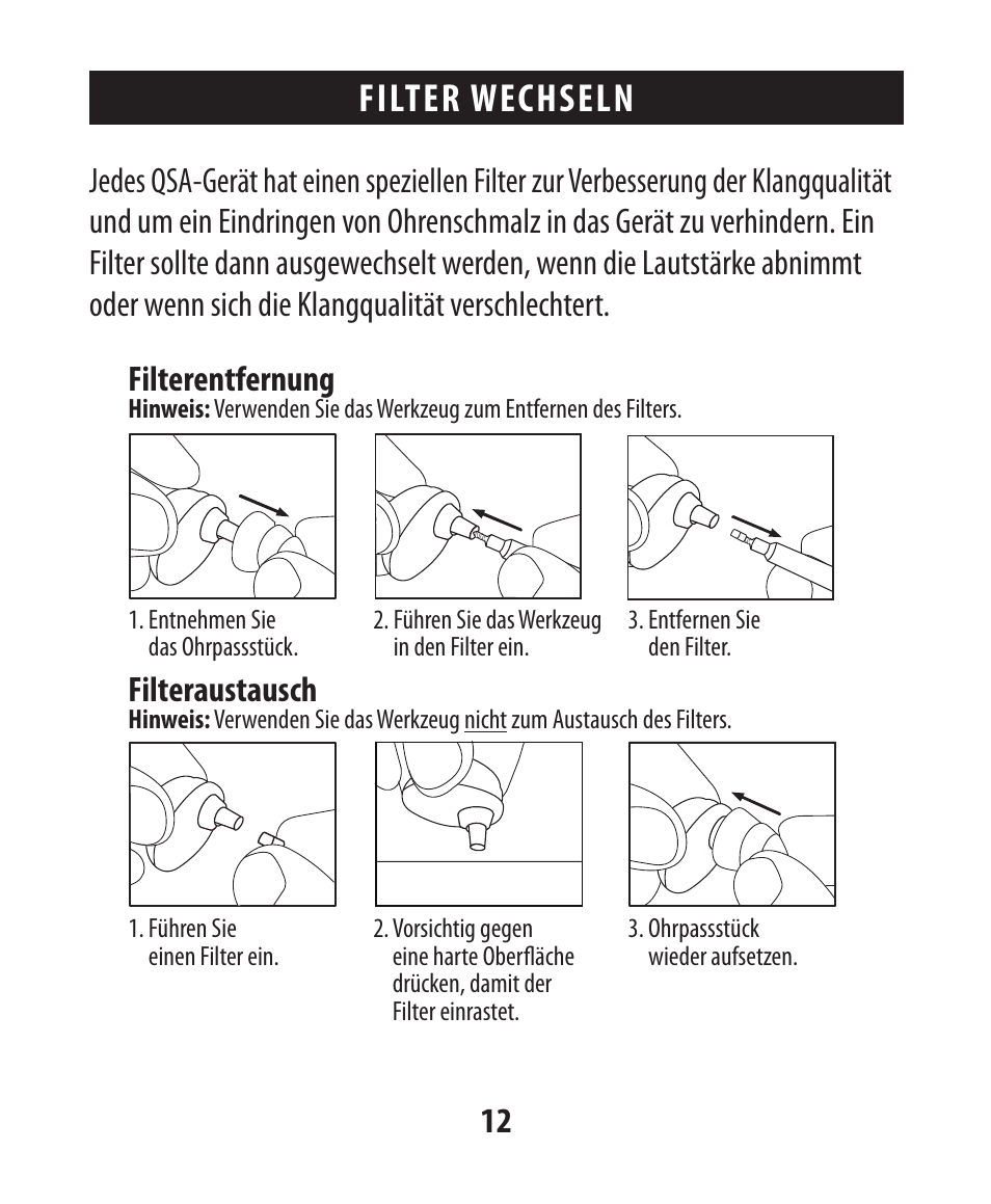 Filter wechseln, Filteraustausch | Etymotic The BEAN® Quiet Sound Amplifier® User Manual | Page 41 / 86