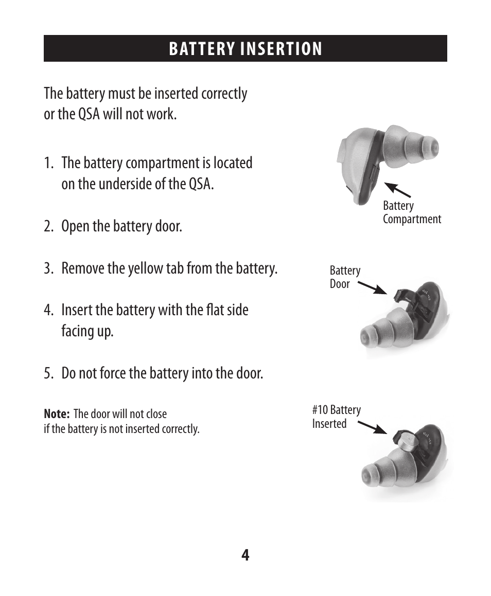 Battery insertion | Etymotic The BEAN® Quiet Sound Amplifier® User Manual | Page 5 / 86
