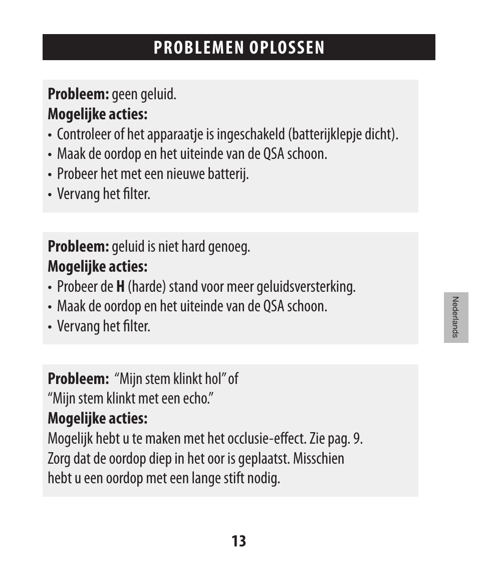Problemen oplossen | Etymotic The BEAN® Quiet Sound Amplifier® User Manual | Page 56 / 86