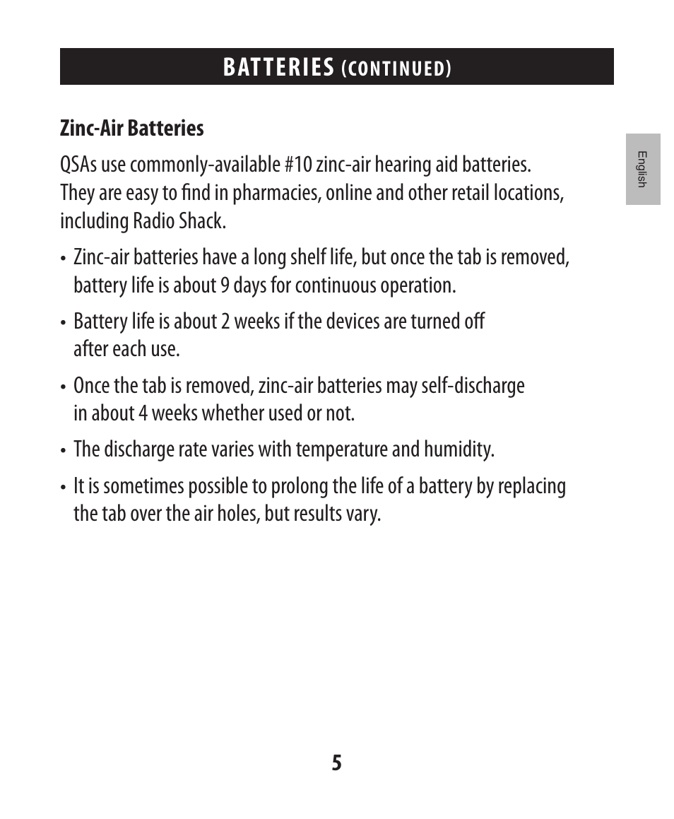 Batteries | Etymotic The BEAN® Quiet Sound Amplifier® User Manual | Page 6 / 86