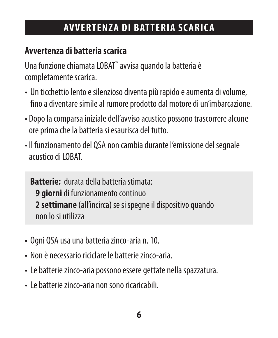 Avvertenza di batteria scarica | Etymotic The BEAN® Quiet Sound Amplifier® User Manual | Page 63 / 86