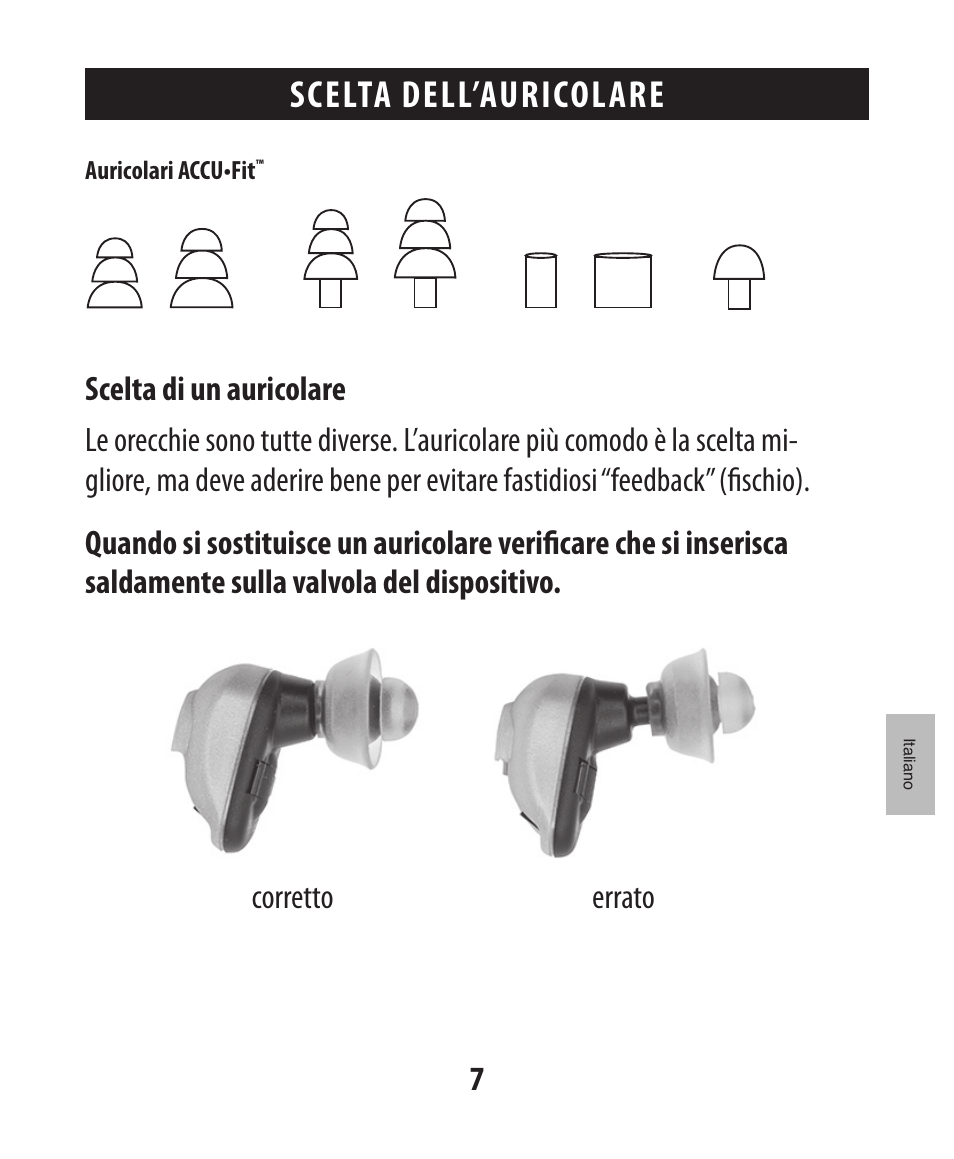 Scelta dell’auricolare | Etymotic The BEAN® Quiet Sound Amplifier® User Manual | Page 64 / 86