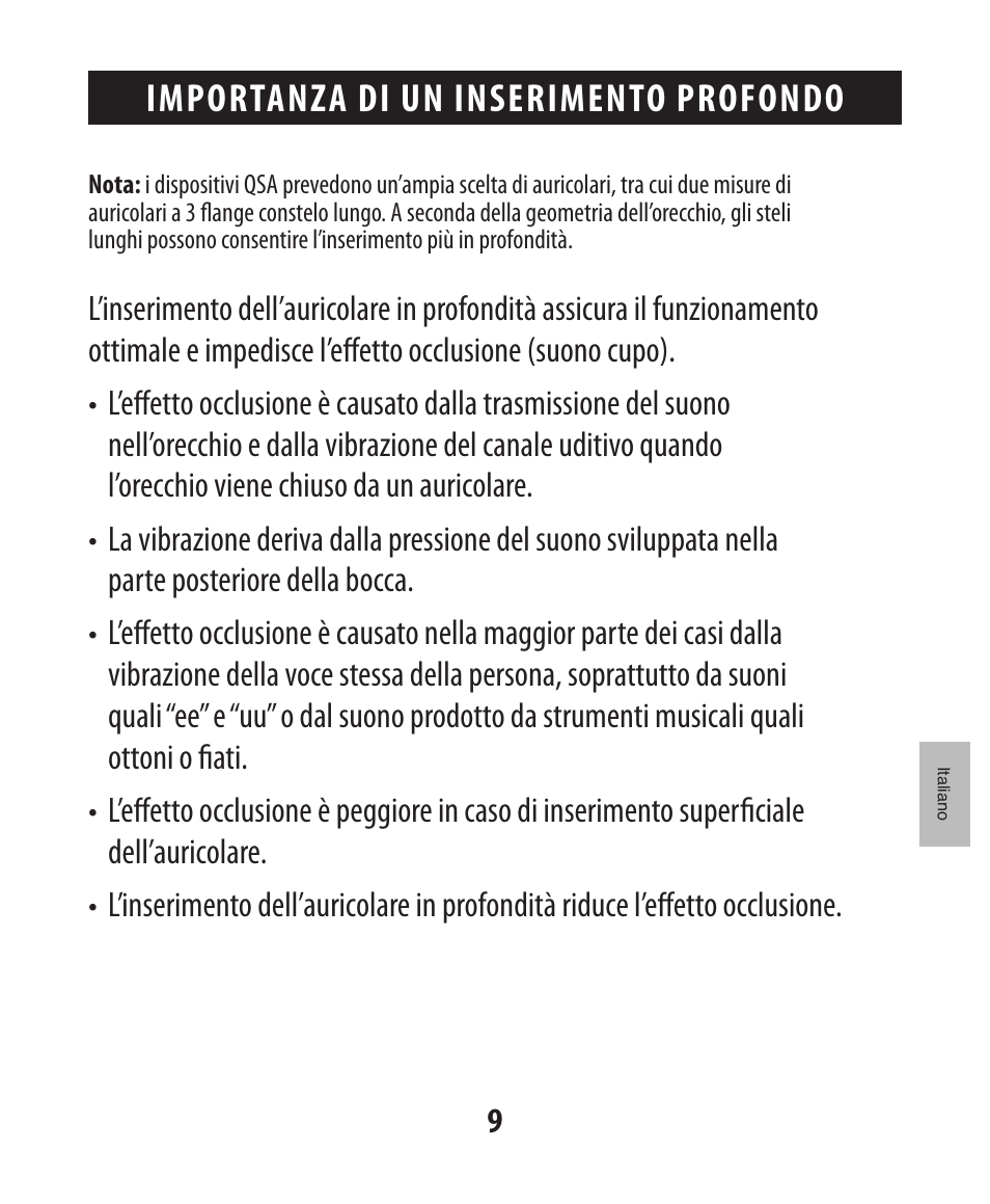Importanza di un inserimento profondo | Etymotic The BEAN® Quiet Sound Amplifier® User Manual | Page 66 / 86