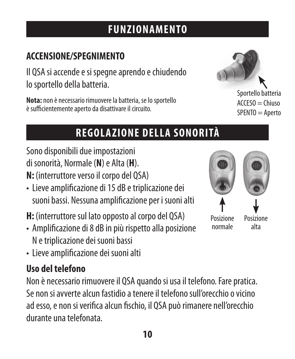 Funzionamento regolazione della sonorità | Etymotic The BEAN® Quiet Sound Amplifier® User Manual | Page 67 / 86