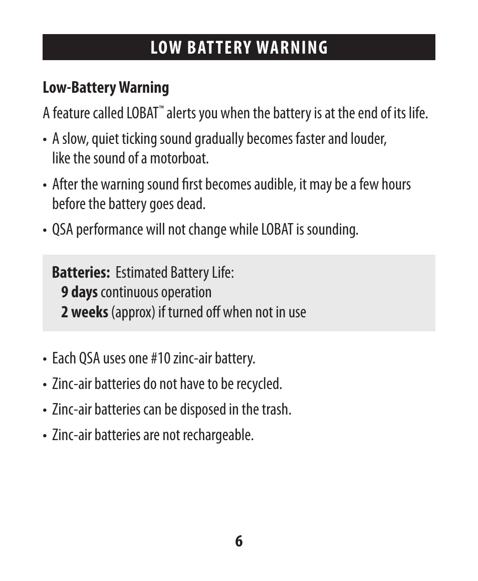 Low battery warning | Etymotic The BEAN® Quiet Sound Amplifier® User Manual | Page 7 / 86