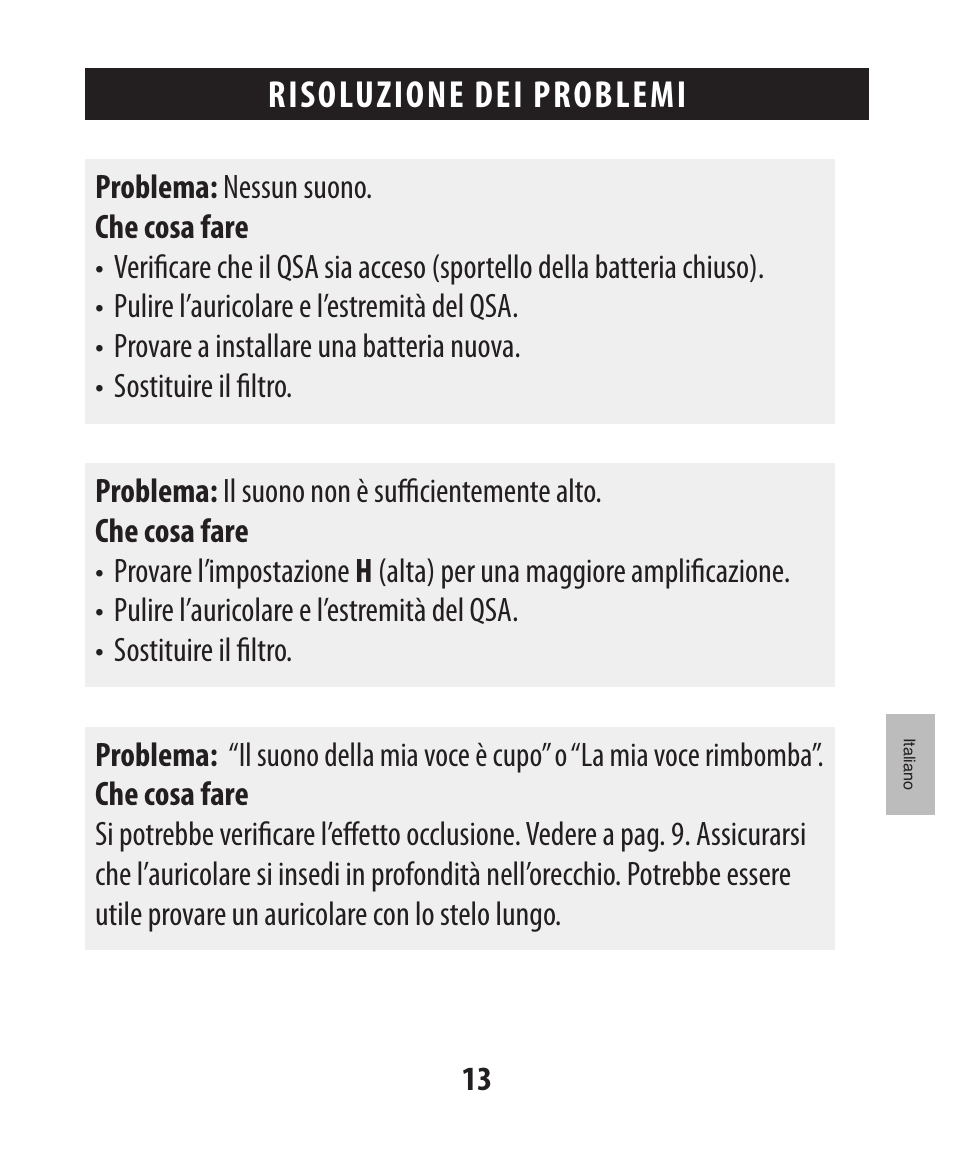 Risoluzione dei problemi | Etymotic The BEAN® Quiet Sound Amplifier® User Manual | Page 70 / 86