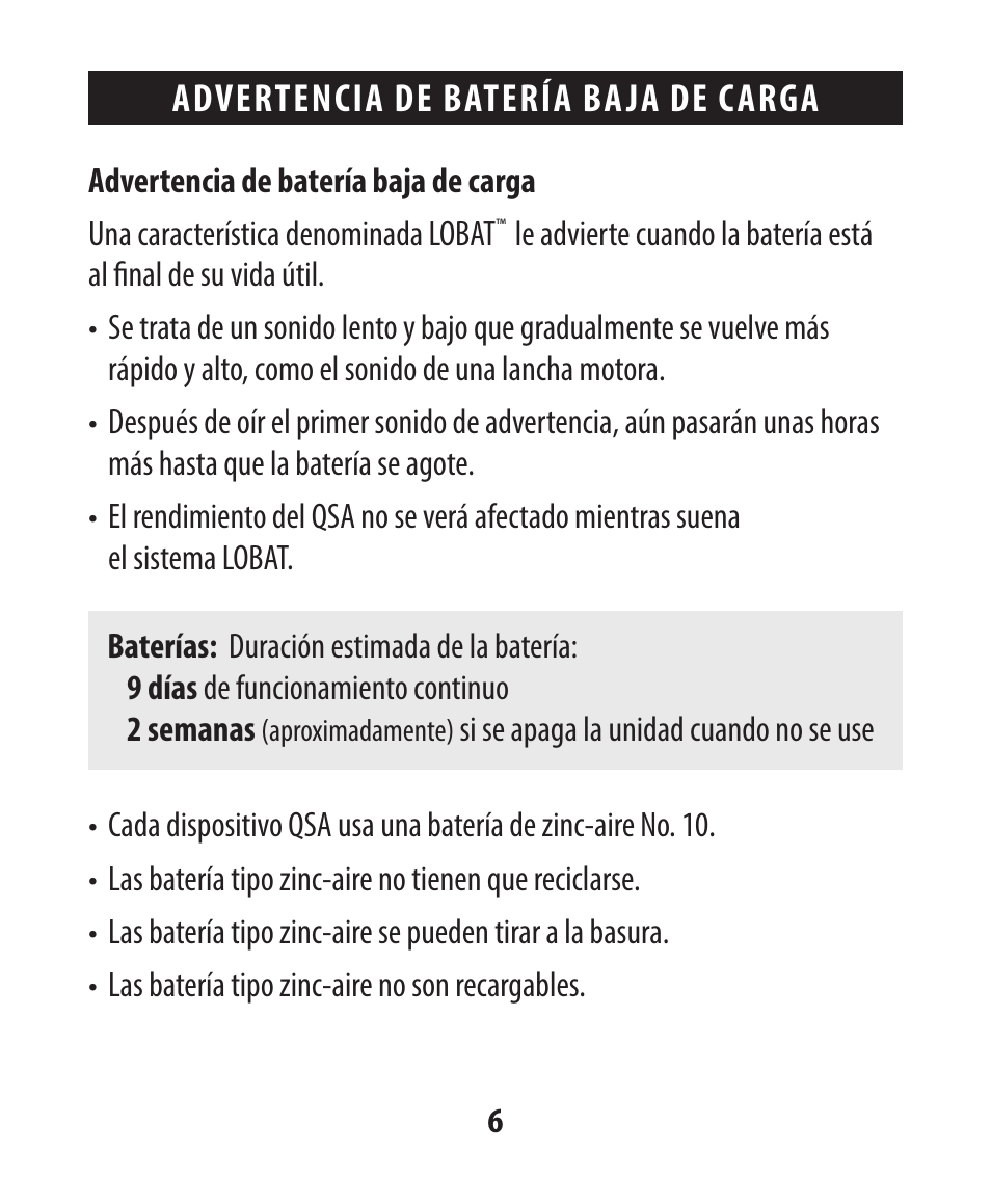 Advertencia de batería baja de carga | Etymotic The BEAN® Quiet Sound Amplifier® User Manual | Page 77 / 86