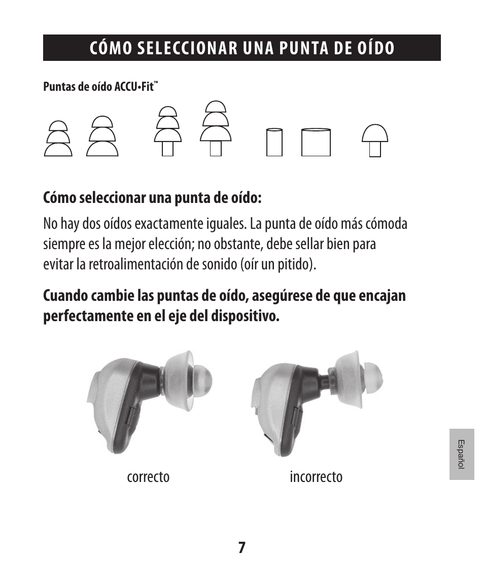 Cómo seleccionar una punta de oído | Etymotic The BEAN® Quiet Sound Amplifier® User Manual | Page 78 / 86