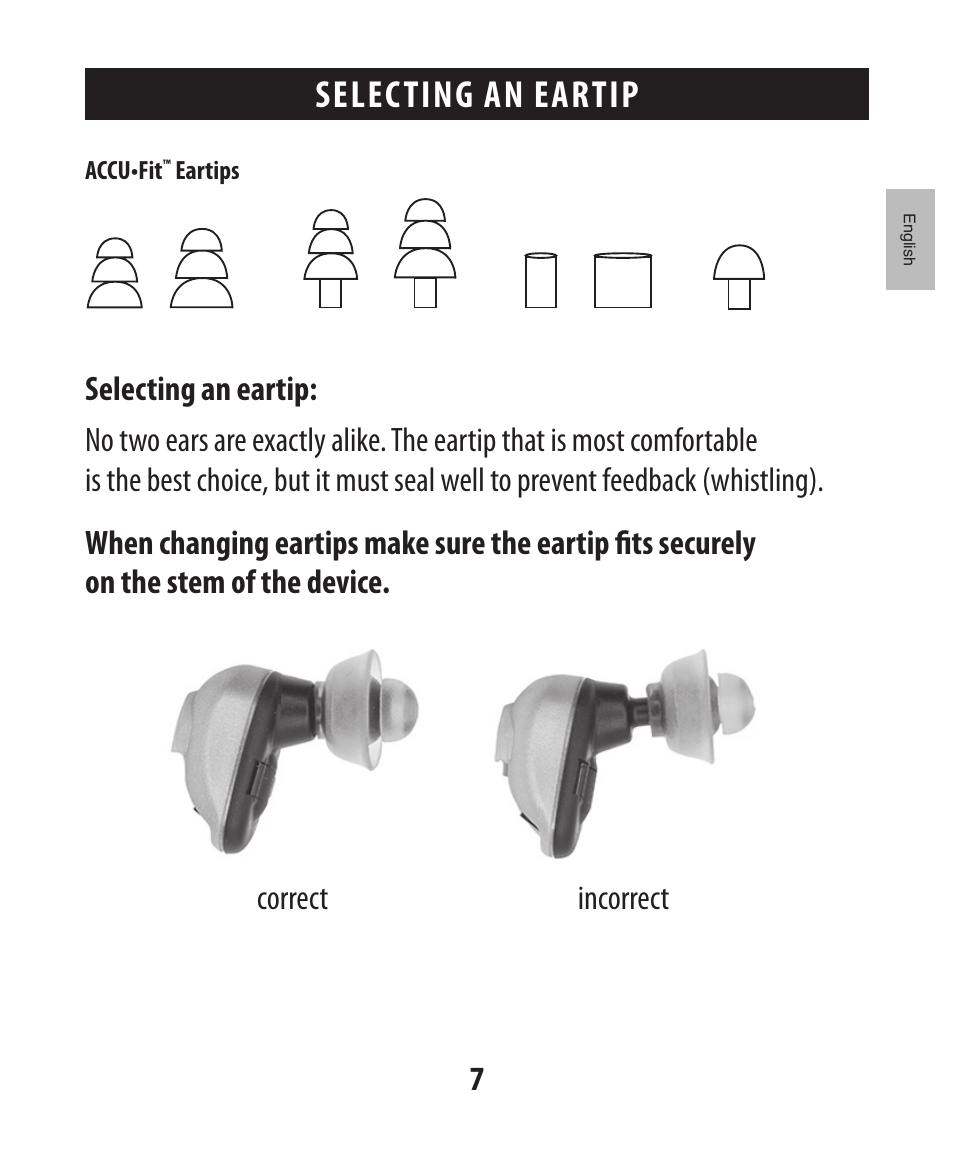 Selecting an eartip | Etymotic The BEAN® Quiet Sound Amplifier® User Manual | Page 8 / 86