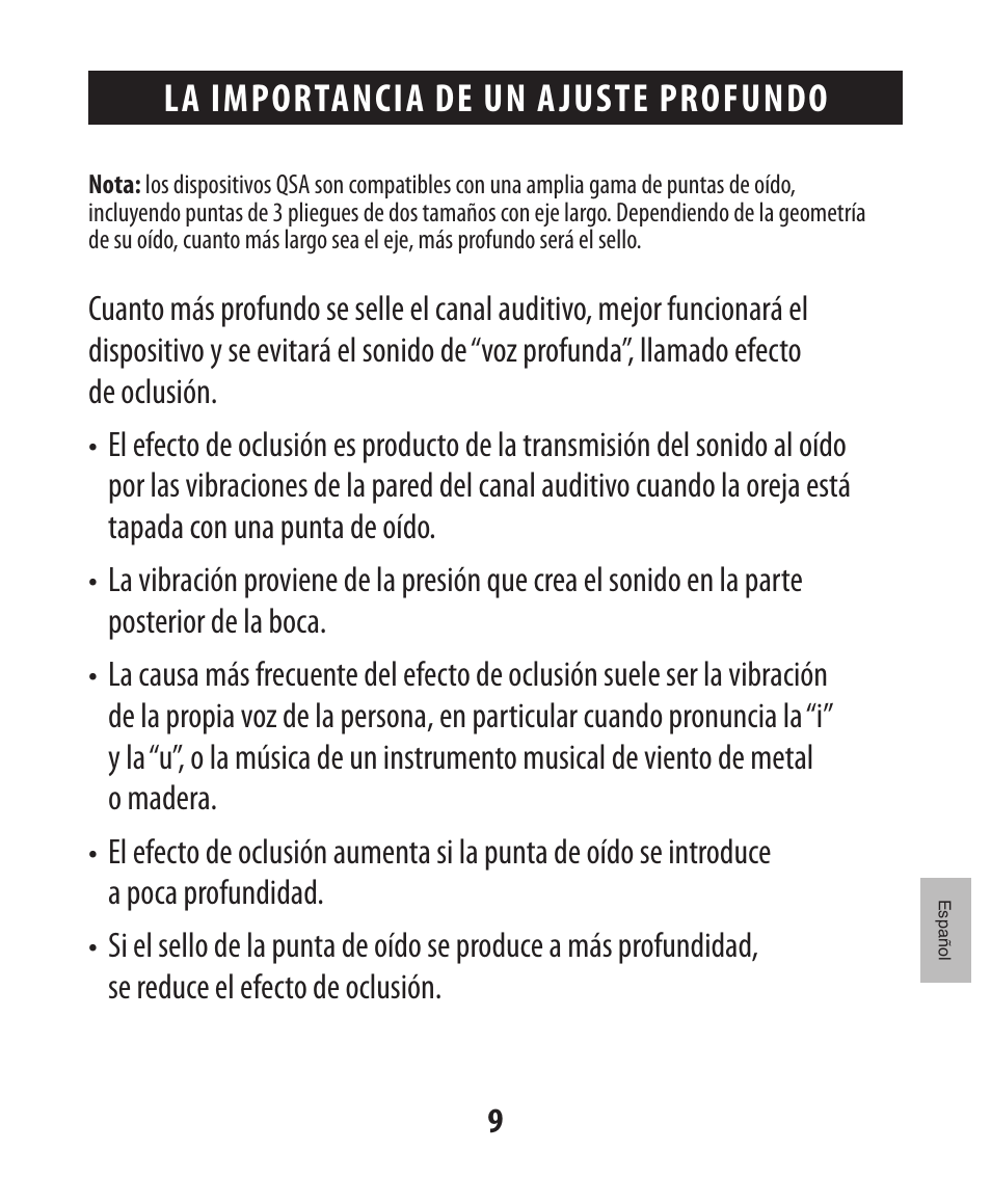 La importancia de un ajuste profundo | Etymotic The BEAN® Quiet Sound Amplifier® User Manual | Page 80 / 86