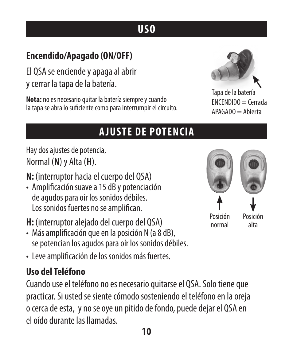 Uso ajuste de potencia | Etymotic The BEAN® Quiet Sound Amplifier® User Manual | Page 81 / 86
