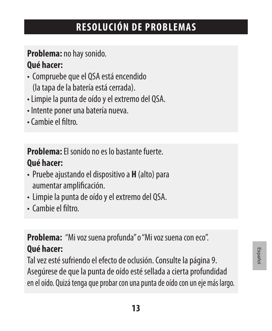 Resolución de problemas | Etymotic The BEAN® Quiet Sound Amplifier® User Manual | Page 84 / 86