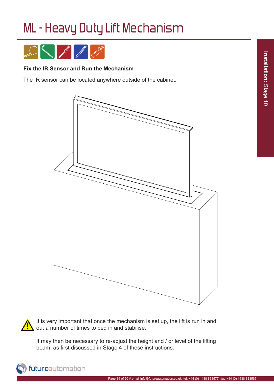 Ml - heavy duty lift mechanism | Future Automation ML User Manual | Page 15 / 22