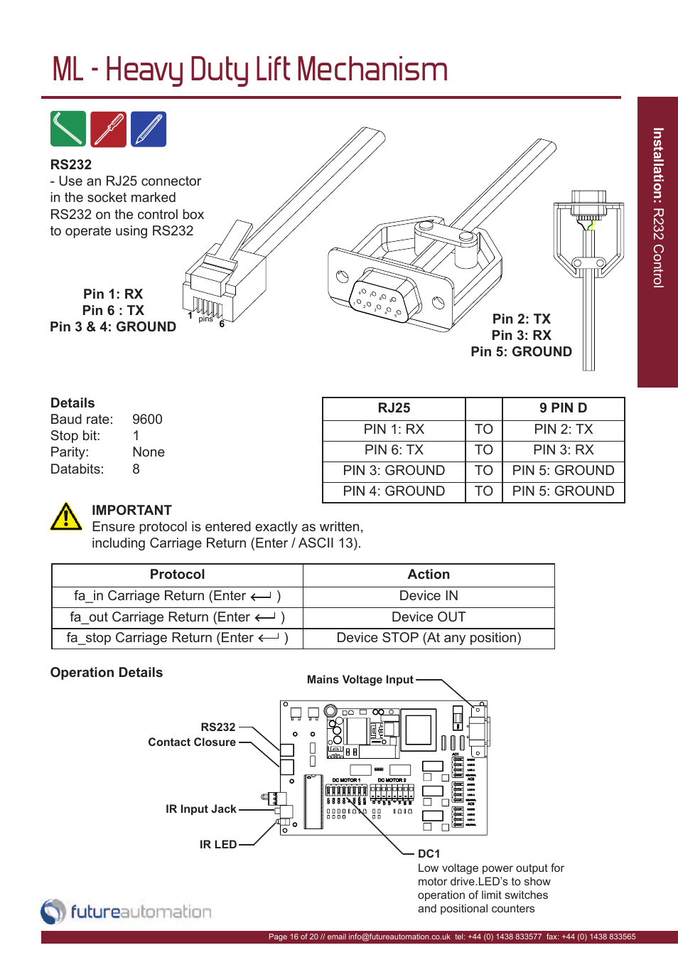 Ml - heavy duty lift mechanism | Future Automation ML User Manual | Page 17 / 22