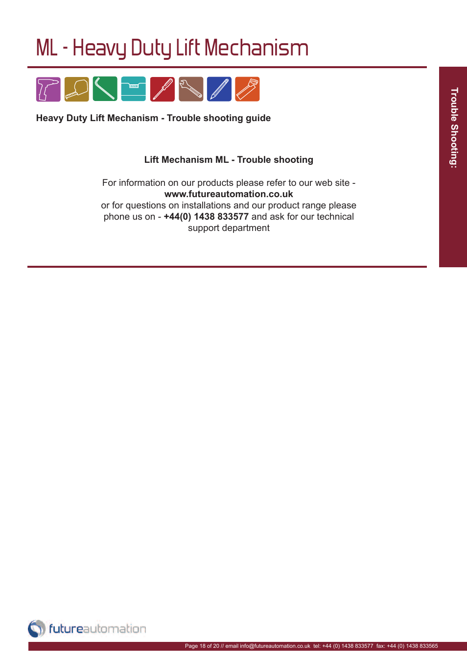 Ml - heavy duty lift mechanism | Future Automation ML User Manual | Page 19 / 22