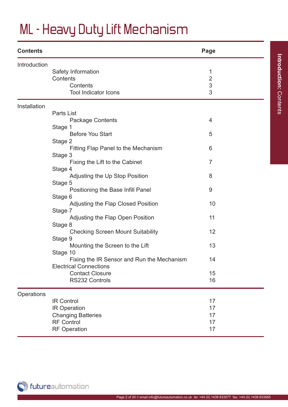 Ml - heavy duty lift mechanism | Future Automation ML User Manual | Page 3 / 22
