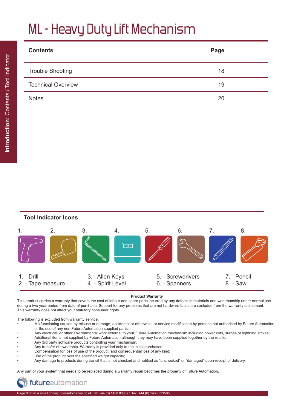 Ml - heavy duty lift mechanism | Future Automation ML User Manual | Page 4 / 22