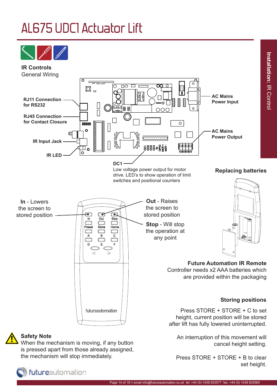 Al675 udc1 actuator lift | Future Automation AL675 User Manual | Page 15 / 20