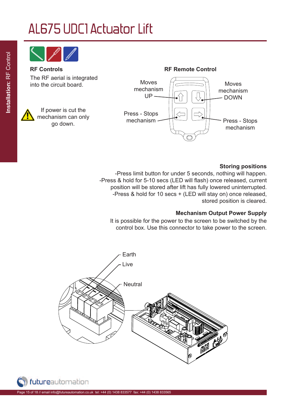 Al675 udc1 actuator lift | Future Automation AL675 User Manual | Page 16 / 20