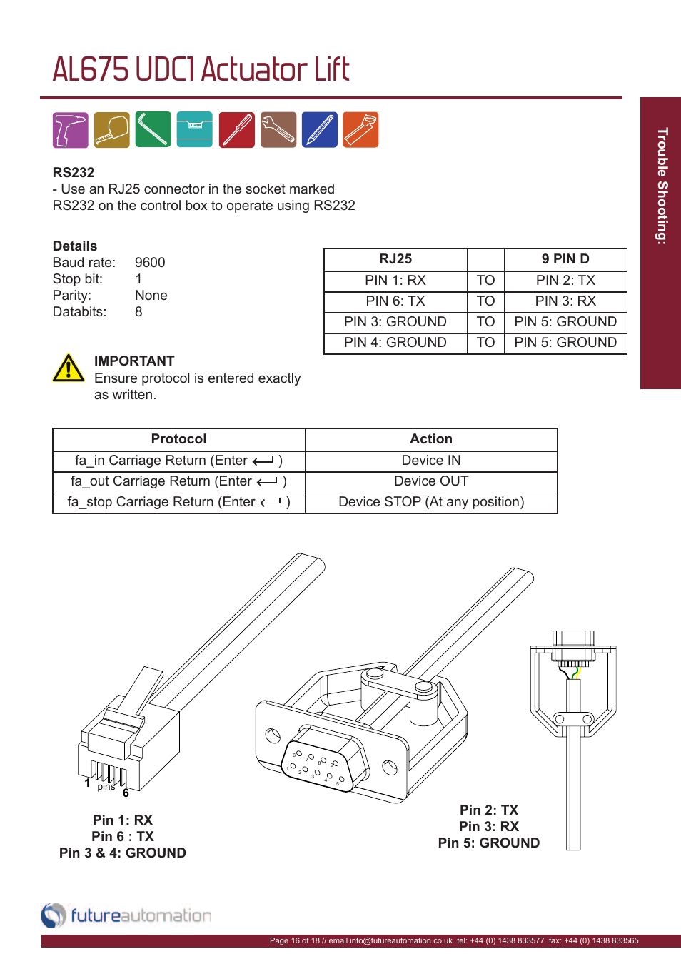 Al675 udc1 actuator lift | Future Automation AL675 User Manual | Page 17 / 20
