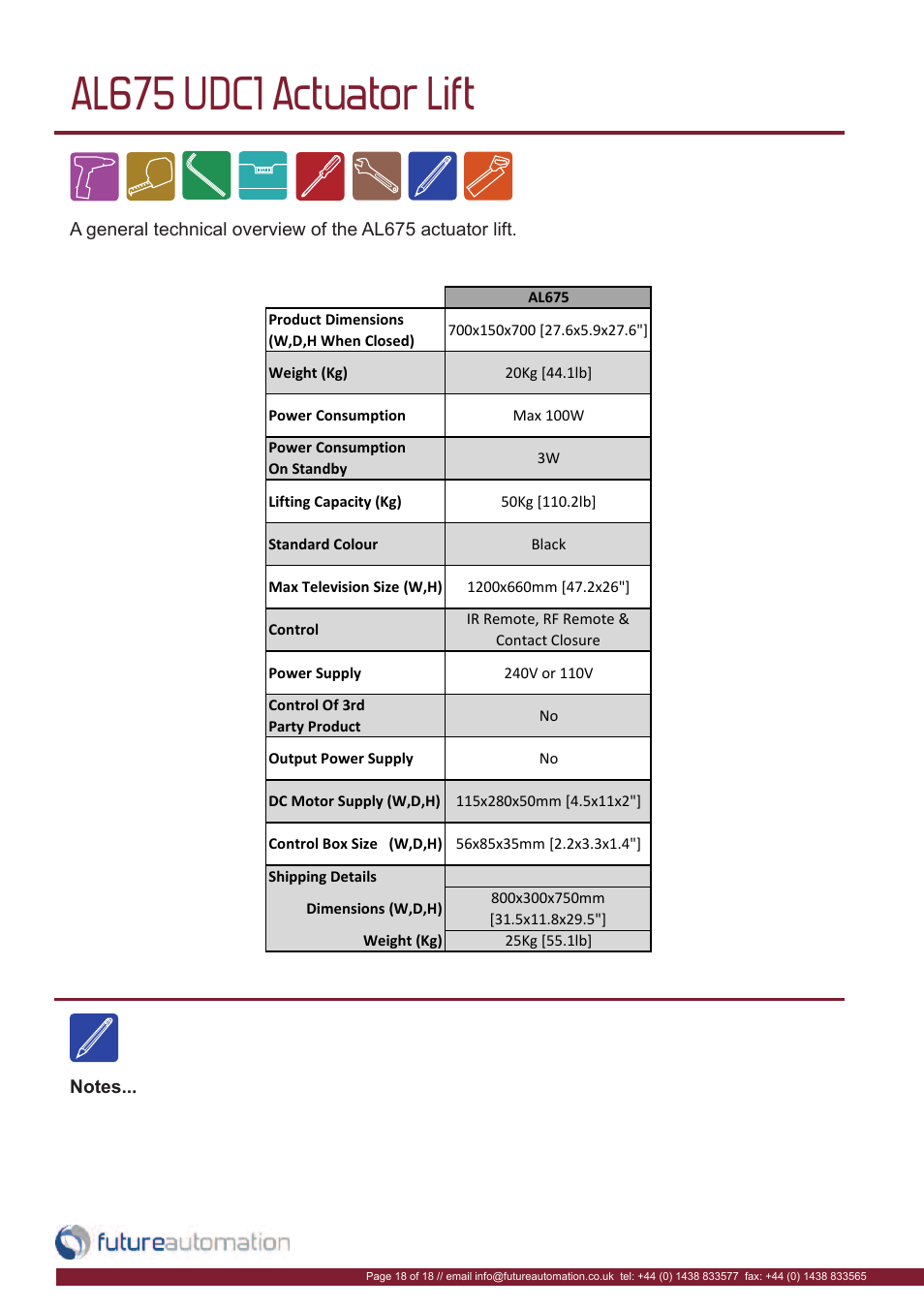 Al675 udc1 actuator lift | Future Automation AL675 User Manual | Page 19 / 20