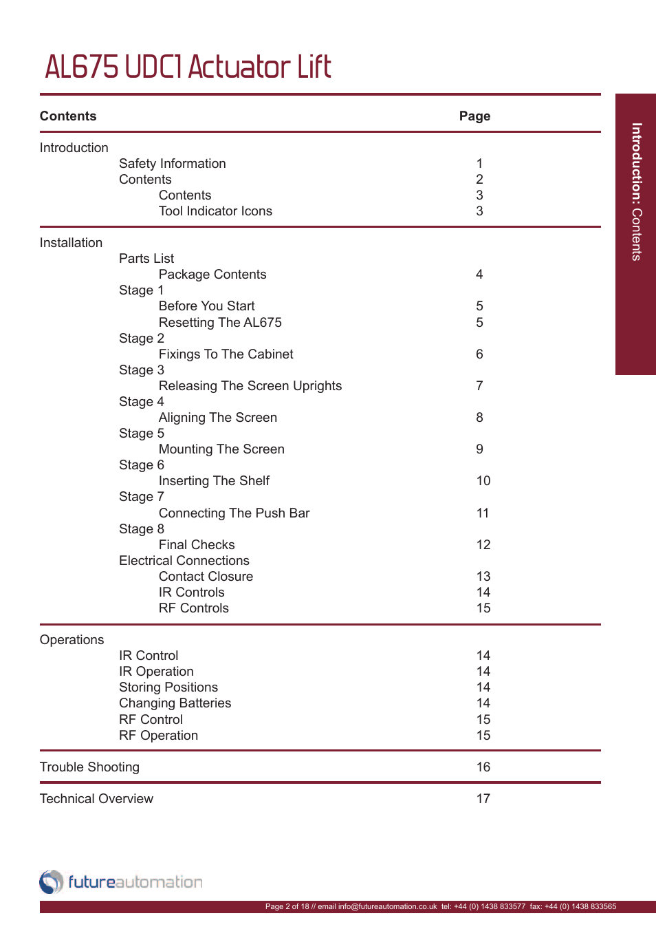 Al675 udc1 actuator lift | Future Automation AL675 User Manual | Page 3 / 20