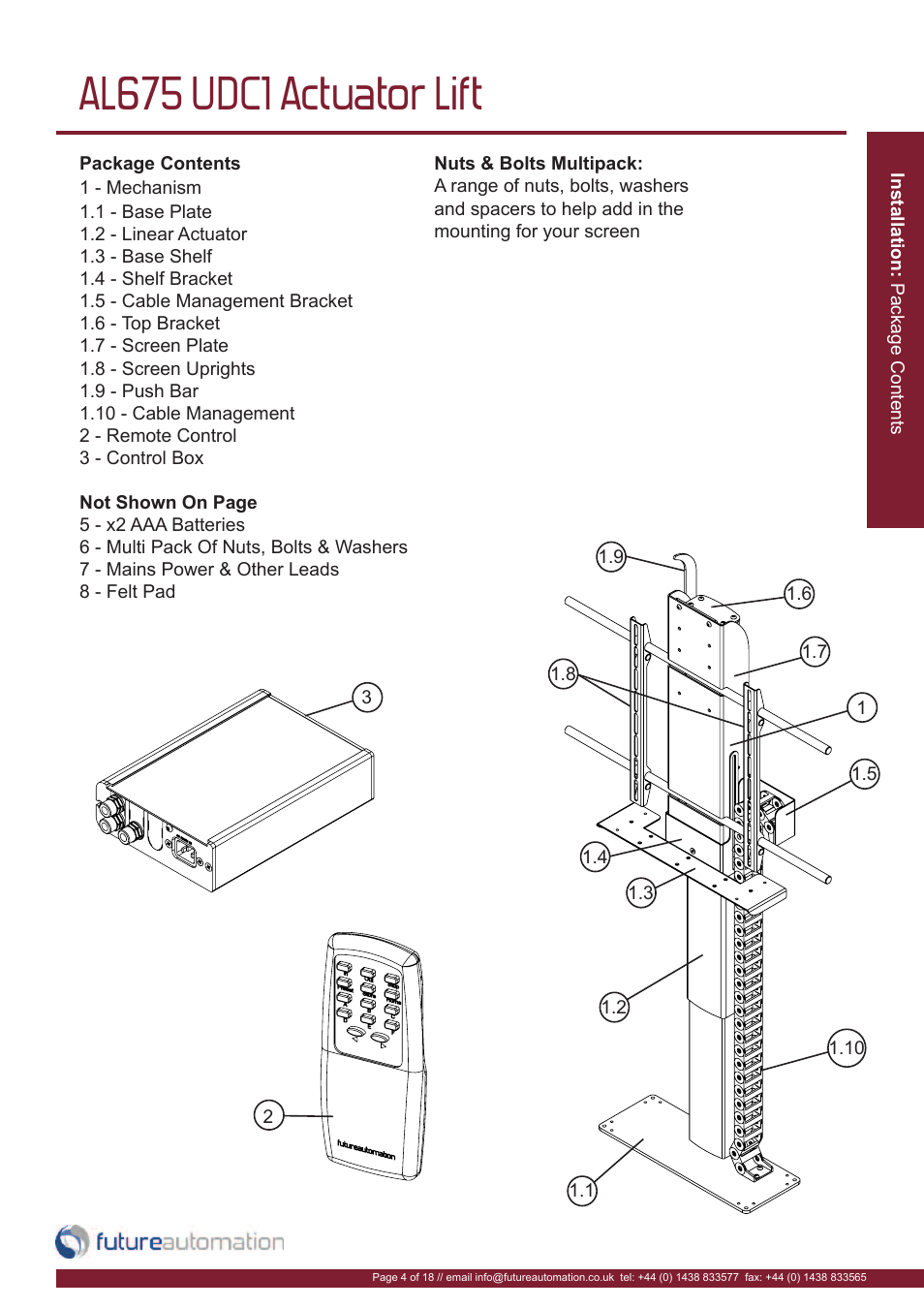 Al675 udc1 actuator lift | Future Automation AL675 User Manual | Page 5 / 20