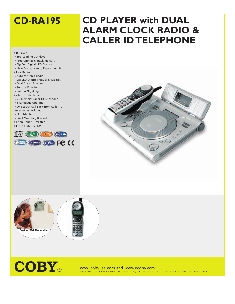 COBY CD-RA195 User Manual | 1 page