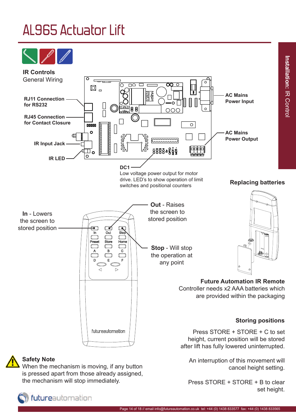 Al965 actuator lift | Future Automation AL965 User Manual | Page 15 / 20